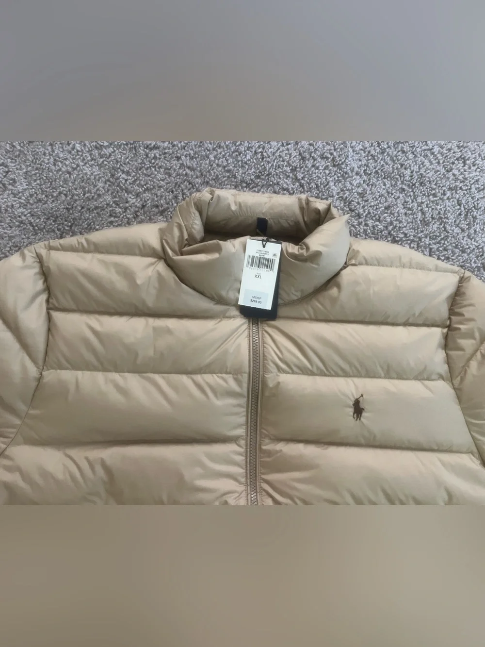 Polo Ralph Lauren Colden Packable full zip up Down Puffer Jacket Mens XXL Tan